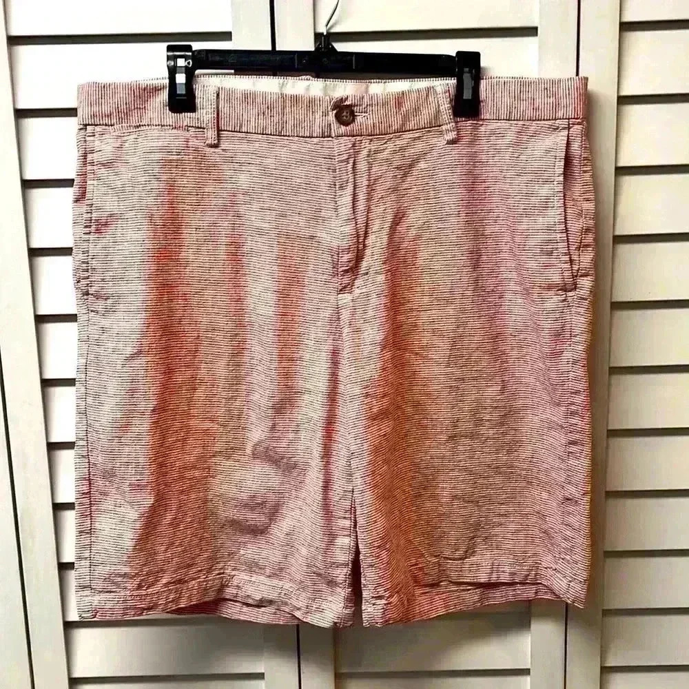 Old Navy Ultimate Slim Linen Blend Shorts Size 38 Inseam 9” Red & White Stripes